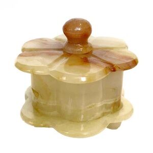 Vintage Green Brown Marble Agate Flower Shaped Trinket Box Jewelry Rings Candle